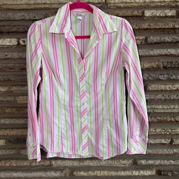 Lilly Pulitzer Jonni Pink Striped Fitted Button Front Shirt Blouse Size 6 - Picture 8 of 8